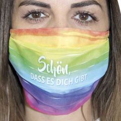 Mund-Nase-Maske Motiv Regenbogen Schön dass es Dich gibt