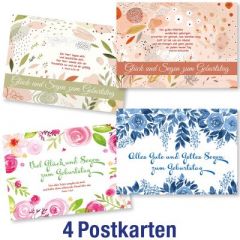 Postkartenserie: Geburtstag - gemischte Grafikmotive 4 Stk.