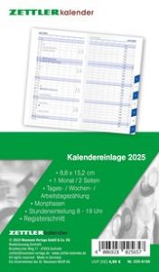 Kalender-Ersatzeinlage 2025 - für den Taschenplaner Typ 530 - 8,8x15,2 cm - 1 Monat auf 2 Seiten - Registerschnitt - separates Adressheft - Notizheft - 530-6198  4006928025657