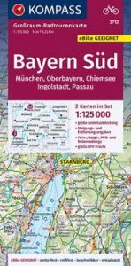 KOMPASS Großraum-Radtourenkarte 3712 Bayern Süd, Oberbayern, Chiemsee, Ingolstadt, Passau, München 1:125.000  9783991211617