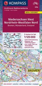 KOMPASS Großraum-Radtourenkarte 3704 Niedersachsen West, Nordrhein-Westfalen Nord 1:125.000  9783991211624