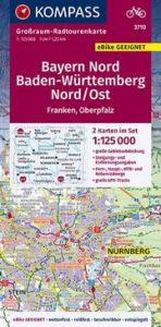 KOMPASS Großraum-Radtourenkarte 3710 Bayern Nord, Baden-Württemberg Nord/Ost 1:125.000  9783991215356