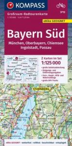 KOMPASS Großraum-Radtourenkarte 3712 Bayern Süd, München, Oberbayern, Chiemsee, Ingolstadt, Passau 1:125.000  9783991217428