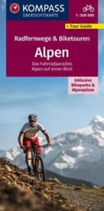 KOMPASS Radfernwegekarte Radfernwege & Biketouren Alpen - Übersichtskarte 1:500.000  9783991215332
