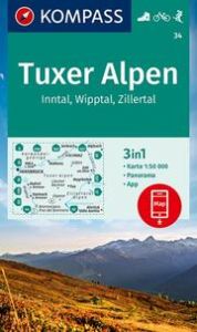 KOMPASS Wanderkarte 34 Tuxer Alpen, Inntal, Wipptal, Zillertal 1:50.000  9783990448830