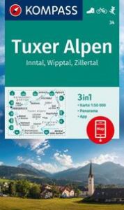 KOMPASS Wanderkarte 34 Tuxer Alpen, Inntal, Wipptal, Zillertal 1:50.000  9783991217442