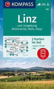 KOMPASS Wanderkarten-Set 202 Linz und Umgebung, Mühlviertel, Wels, Steyr (2 Karten) 1:50.000  9783991212584