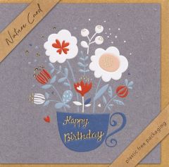 Faltkarte "Happy Birthday"/Blumen in Tasse