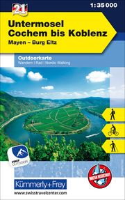 Untermosel - Cochem bis Koblenz, Mayen, Burg Eltz, Nr. 21 Outdoorkarte Deutschland 1:35 000 Hallwag Kümmerly+Frey AG 9783259025642